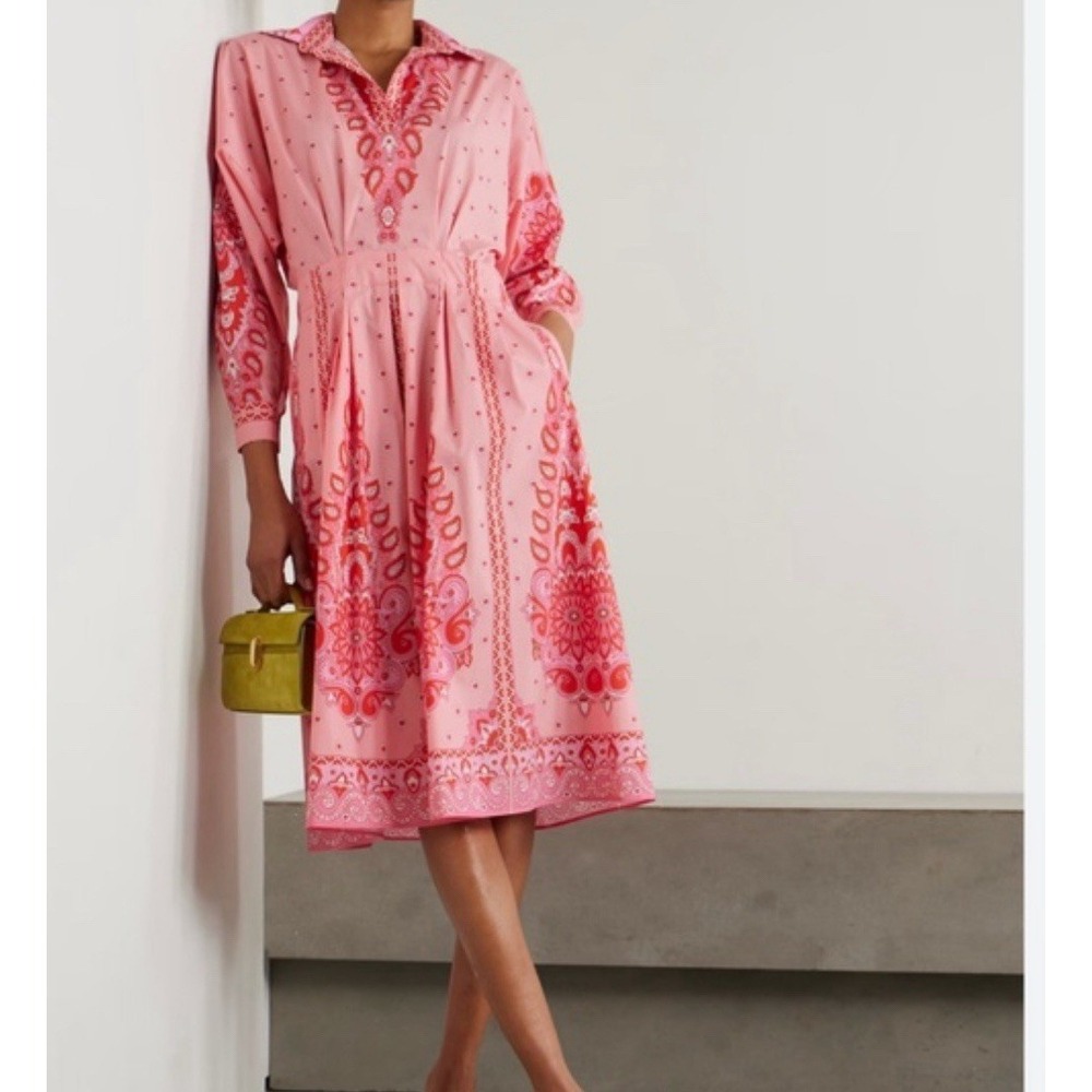Etro Milano‎ $1,295 Paisley Print Pink Collared Pleated Midi Dress Italy Size 42